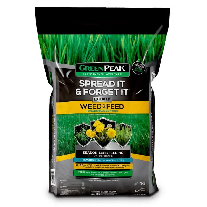 GreenPeak Spread It and Forget It Weed & Feed Lawn Fertilizer For All Grasses 5000 sq ft
