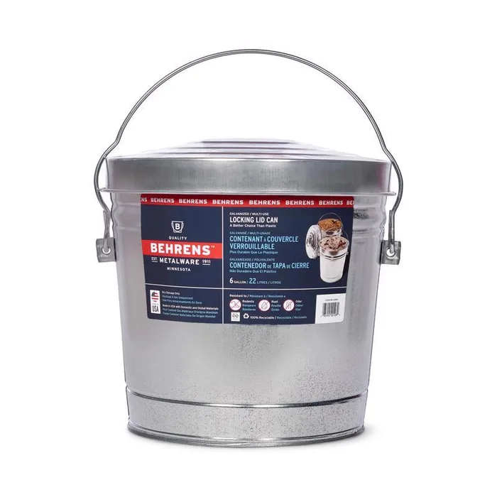 Behrens 6 gal Silver Galvanized Steel Trash Can Lid Included Animal Proof/Animal Resistant (Pack of 6)