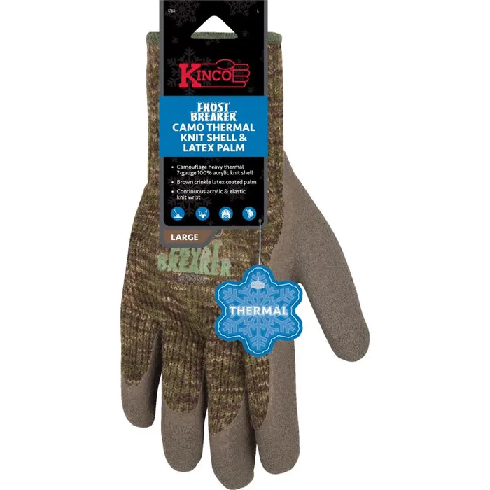 Kinco Frost Breaker Men's Indoor/Outdoor Thermal Dipped Gloves Camouflage XL 1 pair