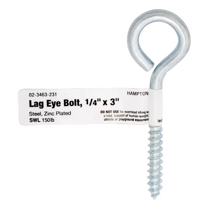 Hampton 1/4 in. X 3 in. L Zinc-Plated Steel Lag Thread Eyebolt (Pack of 10)