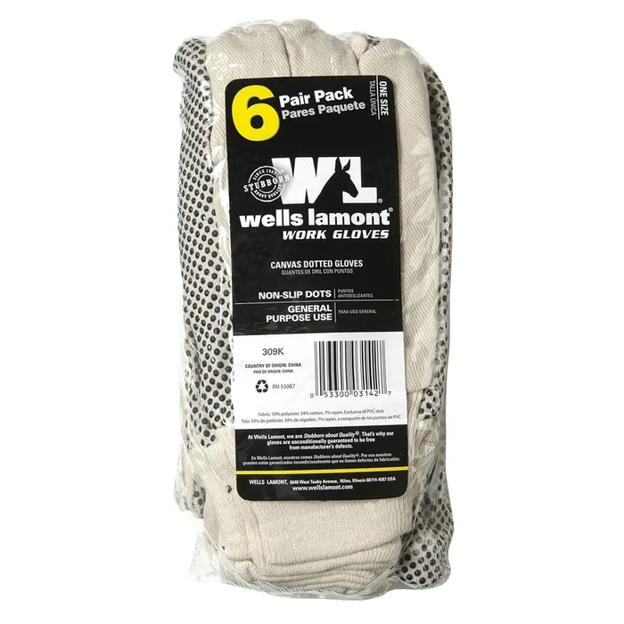 Wells Lamont Men's Dotted Palm Work Gloves White M 6 pk
