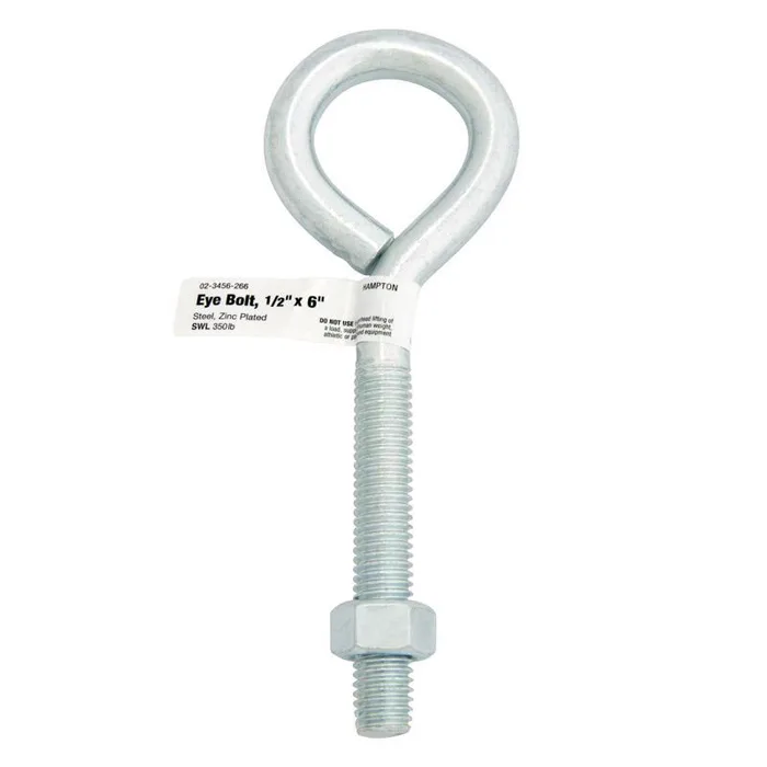 Hampton 1/2 in. X 6 in. L Zinc-Plated Steel Eyebolt Nut Included (Pack of 5)