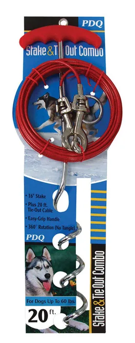 PDQ Boss Pet Silver / Red Vinyl Coated Cable Dog Tie Out Stake Large