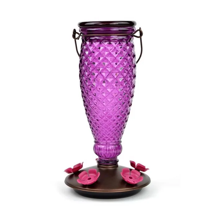 Perky-Pet Hummingbird 24 oz Glass/Plastic Diamond Wine Nectar Bird Feeder 5 ports (Pack of 2)