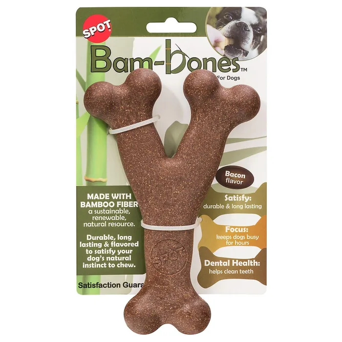 Spot Bam-bones For Dog Brown Bamboo Fibers Bacon-Flavored Wish Bone Pet Toy 1 pk