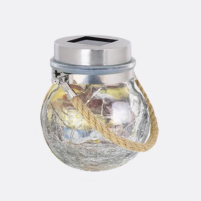 Feit Solar Fixtures 3.7 in. Solar Power Glass Round Coach Lantern Clear Crackle Jar w/Fairy Lights (Pack of 3)