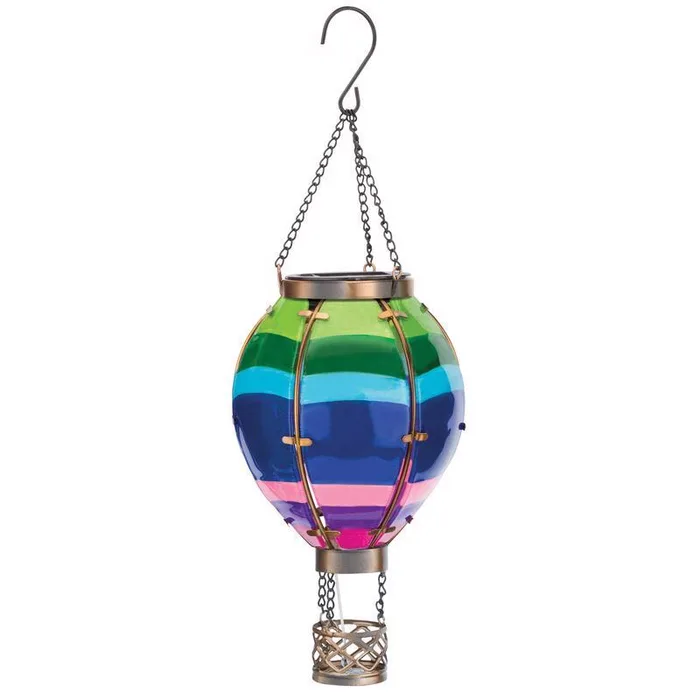 Regal Art & Gift 15 in. Solar Power Glass/Metal Hot Air Striped Balloon Multicolored Lantern