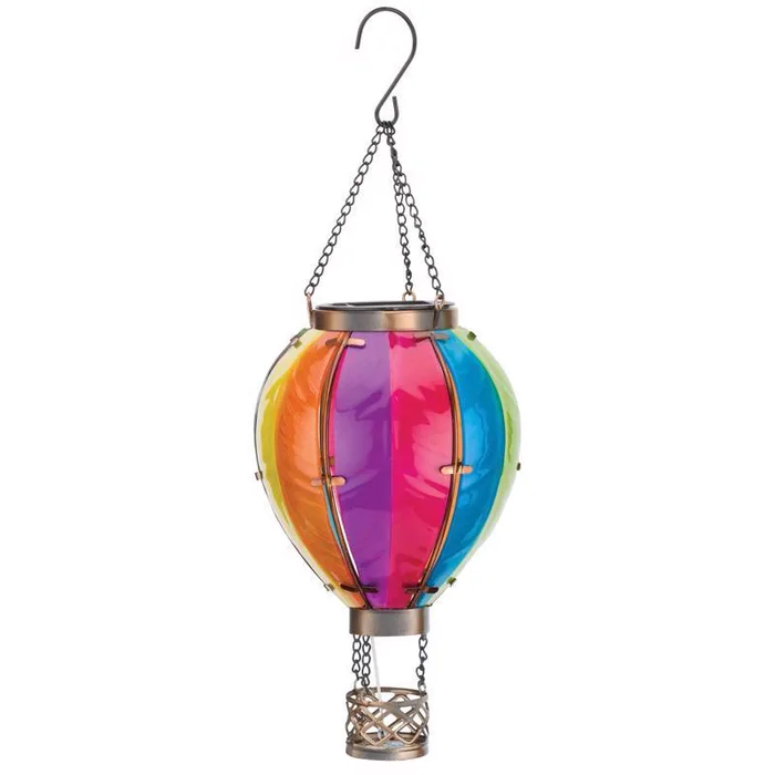 Regal Art & Gift 15 in. Solar Power Glass/Metal Hot Air Balloon Multicolored Lantern (Pack of 4)