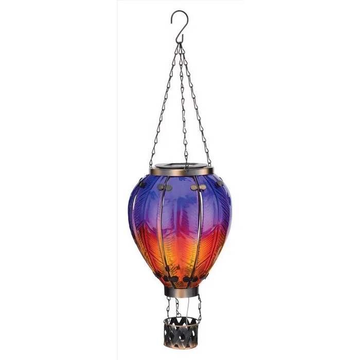 Regal Art & Gift 23.5 in. Solar Power Glass/Metal Hot Air Balloon Purple Lantern (Pack of 4)