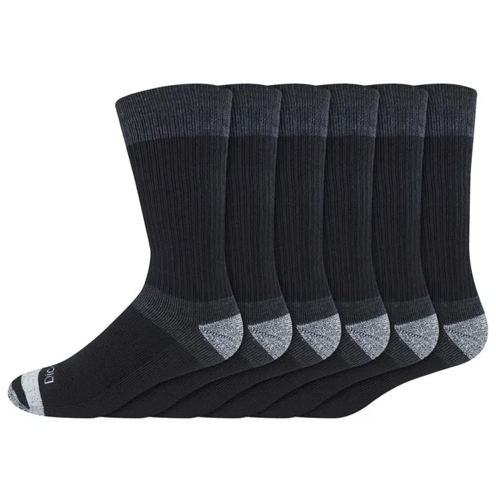 Dickies Men's Dri-Tech 6-12 Cushion Crew Socks Black (Pack of 2)