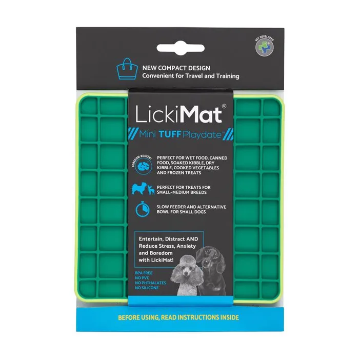 LickiMat Mini Tuff Playdate Green Plastic Slow Feeder For Dogs