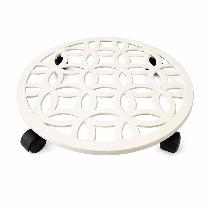 Living Accents 3 in. H Cream Cast Iron Wheeled Plant Stand