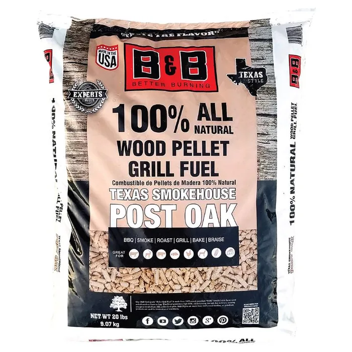 B&B Charcoal Texas Smokehouse Hardwood Pellets All Natural Oak 20 lb