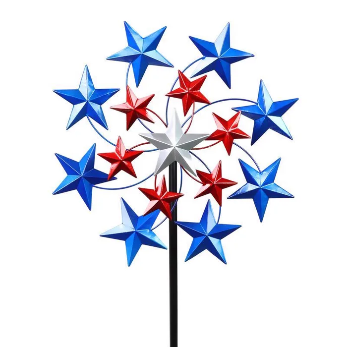 Exhart Multicolored Metal 82 in. H Star Spangled Spinner Outdoor Garden Stake (Pack of 3)