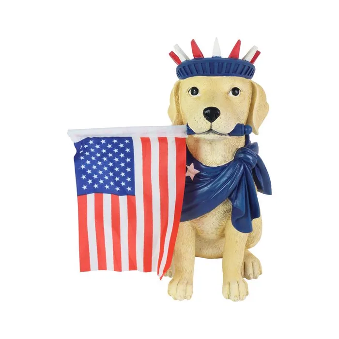 Exhart Multicolored Resin 10 in. H Dog with USA Flag Statue (Pack of 2)