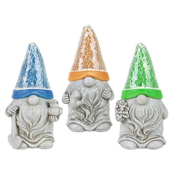 Exhart Assorted Resin 8 in. H Mosaic Hat Gnomes Solar Statue (Pack of 3)