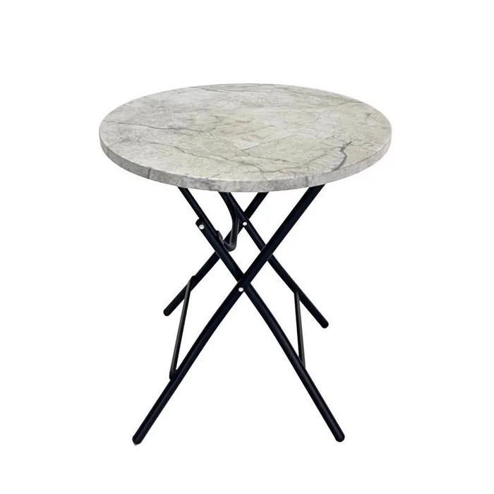 Living Accents Stone Finish Cream Round Metal Folding Side Table (Pack of 4)