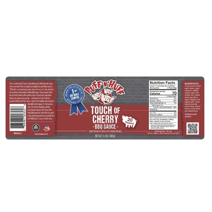 Three Little Pigs Puff N Huff Touch of Cherry BBQ Sauce 21.3 oz