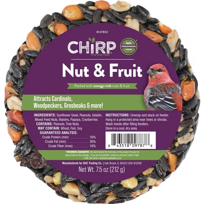 Chirp Nut and Fruit Wild Bird Seed Cake 7.5 oz (Pack of 6)
