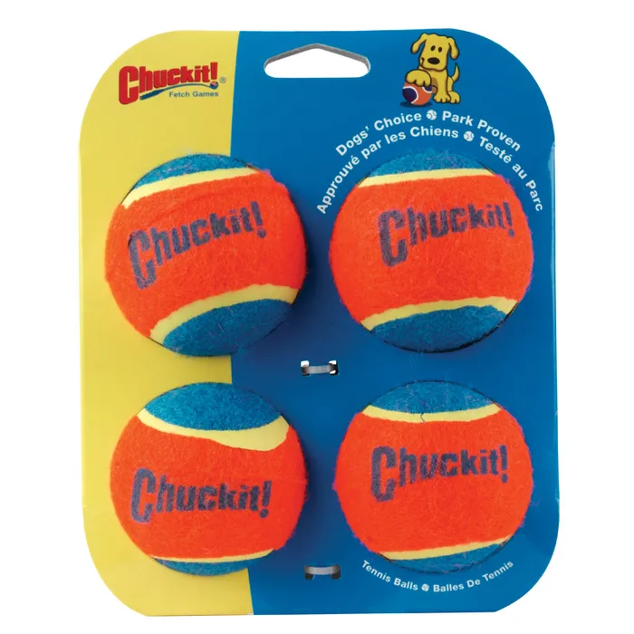 Chuckit! For Dog Blue/Orange Rubber Ball Launcher Tennis Balls Medium 4 pk