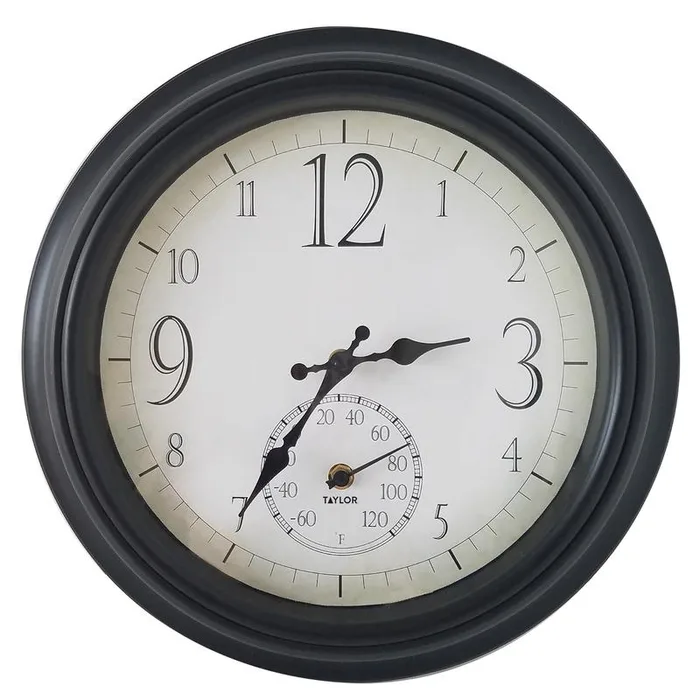 Taylor Clock/Thermometer Plastic Black 14 in. (Pack of 2)