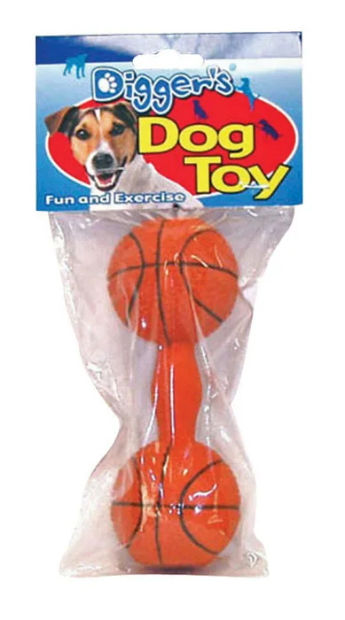 Boss Pet Digger's For Dog Orange Latex Basketball Dumb Bell Squeaky Dog Toy Large 1 pk