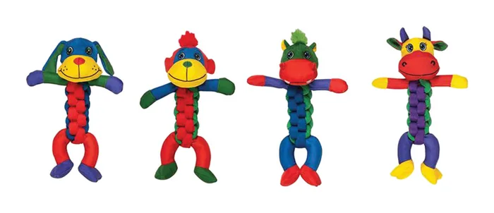 Chomper For Dog Assorted Nylon Cow, Hippo, Monkey, and/or Puppy Braided Body Dog Toy Large