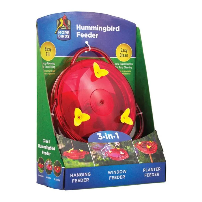 More Birds Hummingbird Plastic 3-in-1 Nectar Bird Feeder 3 ports (Pack of 4)