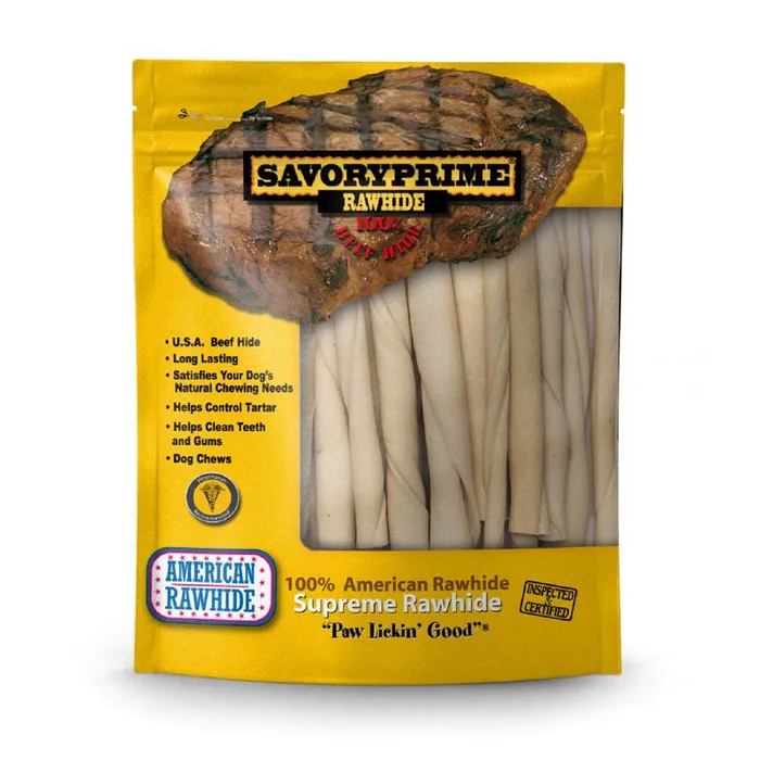 Savory Prime American Supreme Medium Adult Rawhide Twists Beef Rawhide 5 in. L 30 pk