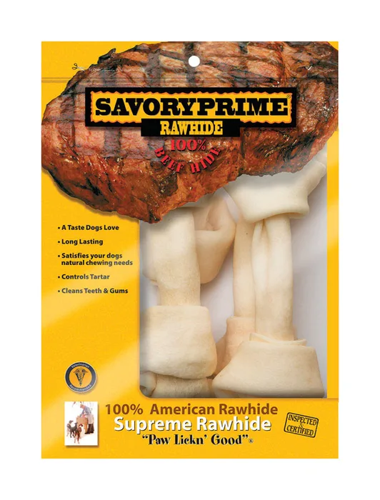 Savory Prime American Supreme Large Adult Knotted Bone Beef Rawhide 8-9 in. L 4 pk