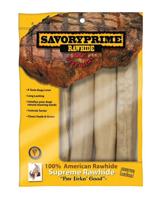 Savory Prime American Supreme Large Adult Rawhide Bone Beef Rawhide 10 in. L 4 pk