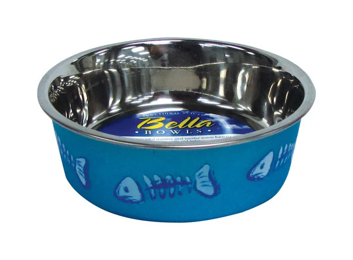 Loving Pets Bella Blue Fish Skeleton Stainless Steel 1 cups Pet Bowl For Cats