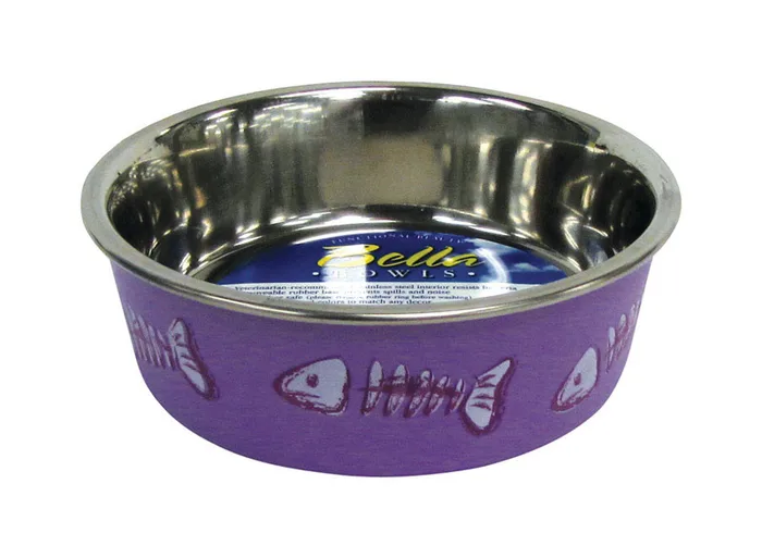 Loving Pets Bella Purple Fish Skeleton Stainless Steel 1 cups Pet Bowl For Cats