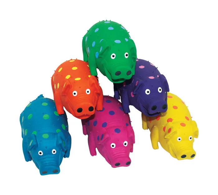 Multipet Globlets For Dog Assorted Latex Polka Dot Pig Dog Toy Large 1 pk