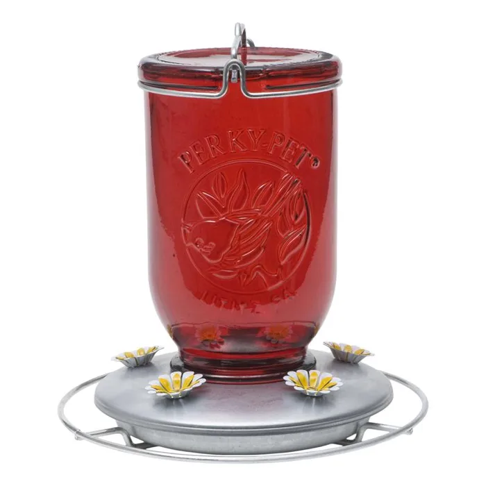 Perky-Pet Hummingbird 32 oz Glass/Metal Mason Jar Nectar Bird Feeder 5 ports (Pack of 2)