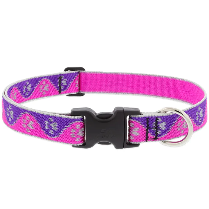 LupinePet Reflective Pink Paws Nylon Dog Adjustable Collar