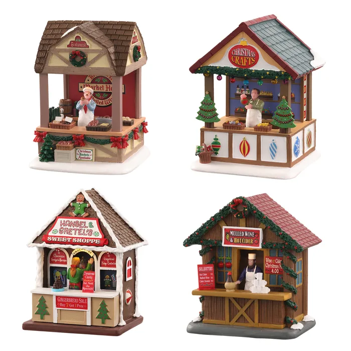 Lemax Assorted Christmas Market Series Christmas Village (Pack of 8)