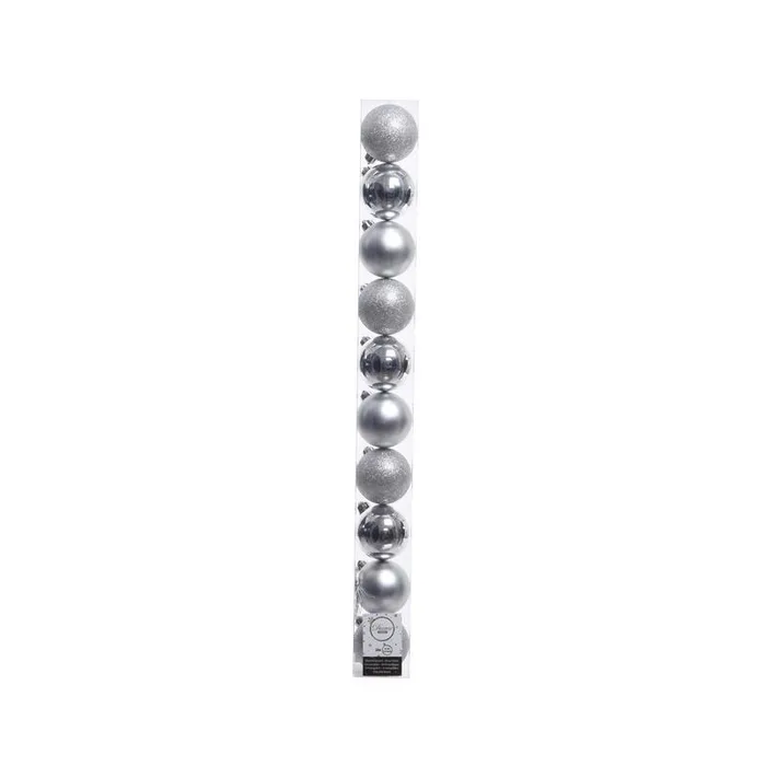 Decoris Silver Shatterproof Baubles Ornaments 2 in. (Pack of 16)