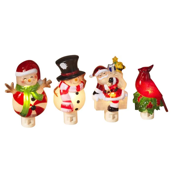 Gerson Assorted Snowman/Santa/Cardinal/Peppermint Nightlight 6 in. (Pack of 12)
