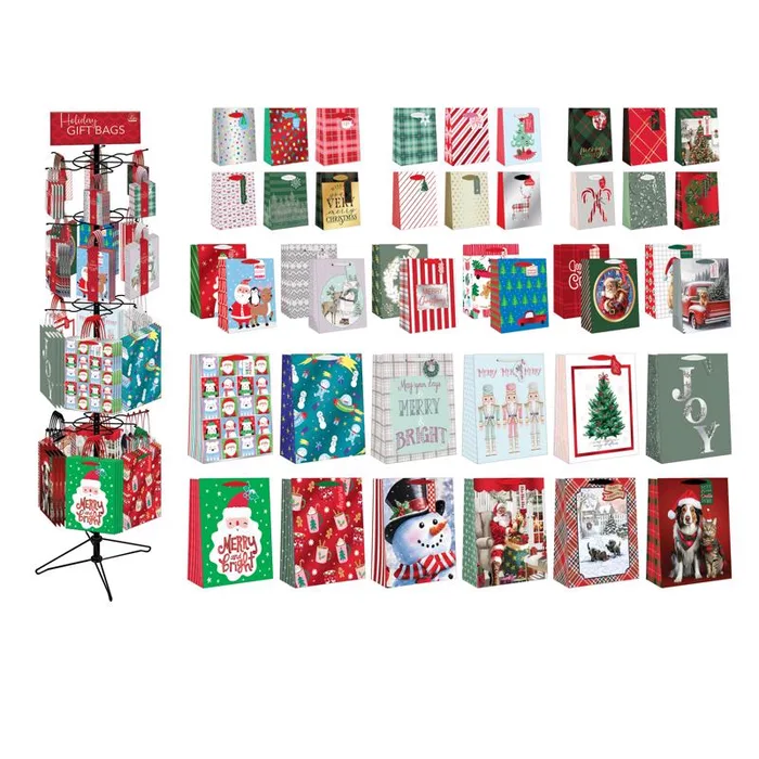 Paper Images Assorted Spinner Rack of Christmas Gift Bag (Pack of 96)