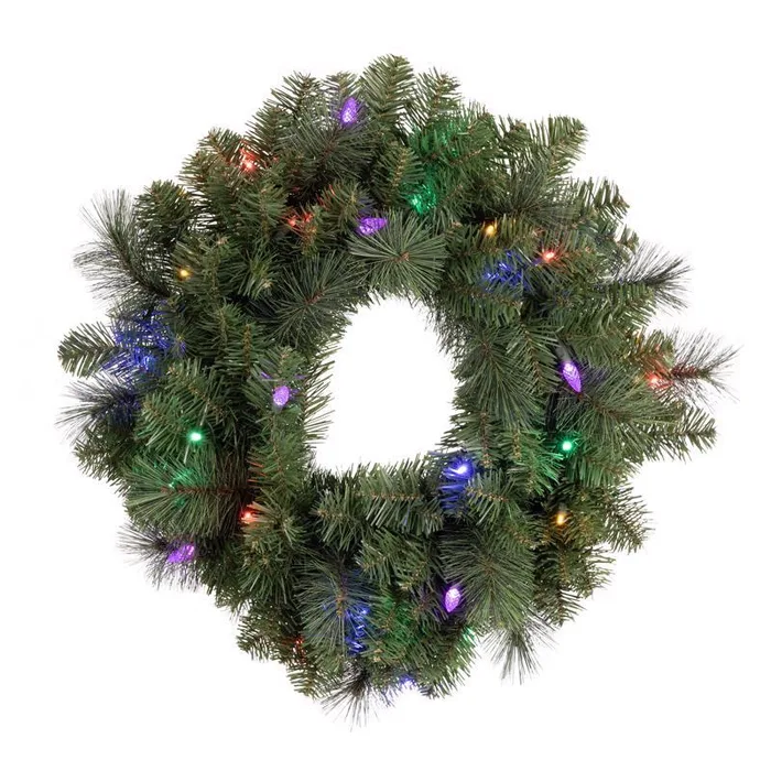 Celebrations Platinum 26 in. D LED Prelit Multicolored Mixed Pine Wreath
