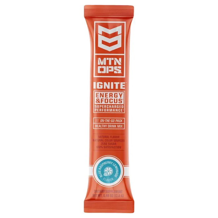 MTN OPS Ignite Blue Raspberry Lemonade Energy Drink Mix (Pack of 12)