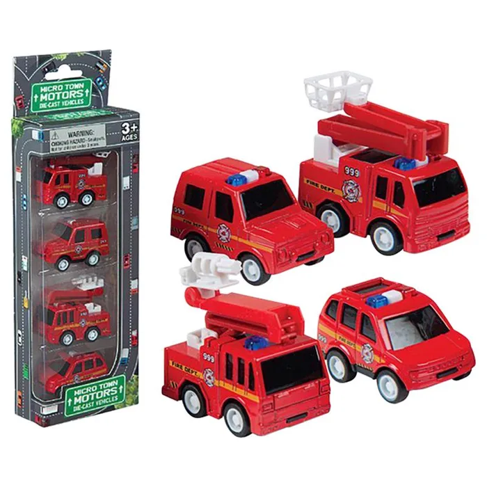 Playmaker Toys Die-Cast Car Pack Fire Trucks Red 4 pc (Pack of 12)