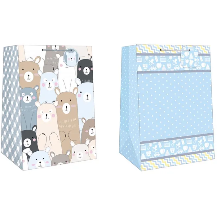Paper Images Assorted Mega Wide Jumbo Baby Boy Gift Bag (Pack of 12)