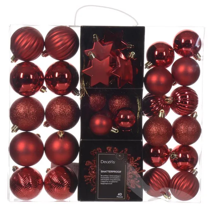 Decoris Red Assorted Ornaments (Pack of 12)