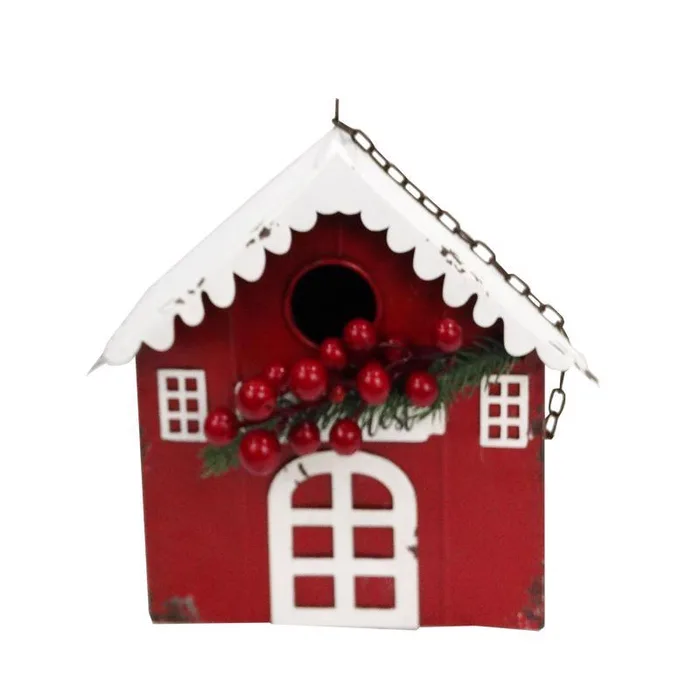 Alpine Hanging Red Barn Birdhouse 22in in. Hanging Decor (Pack of 4)