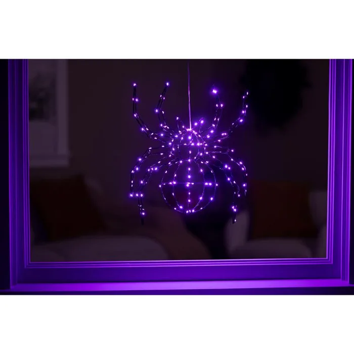 Celebrations Purple 140 ct 16 in. LED Prelit Illuminated Spider Halloween Decor (Pack of 8)