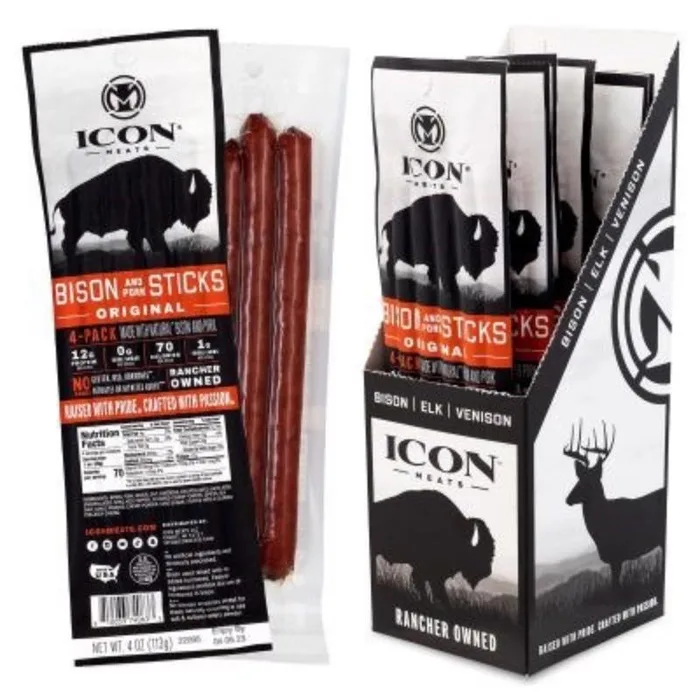 ICON Meats Bison & Pork Original Sticks 4 oz Pouch (Pack of 6)