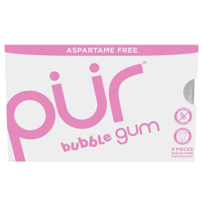 PUR Sugar Free Bubblegum Chewing Gum 1 pk 9 pc (Pack of 12)