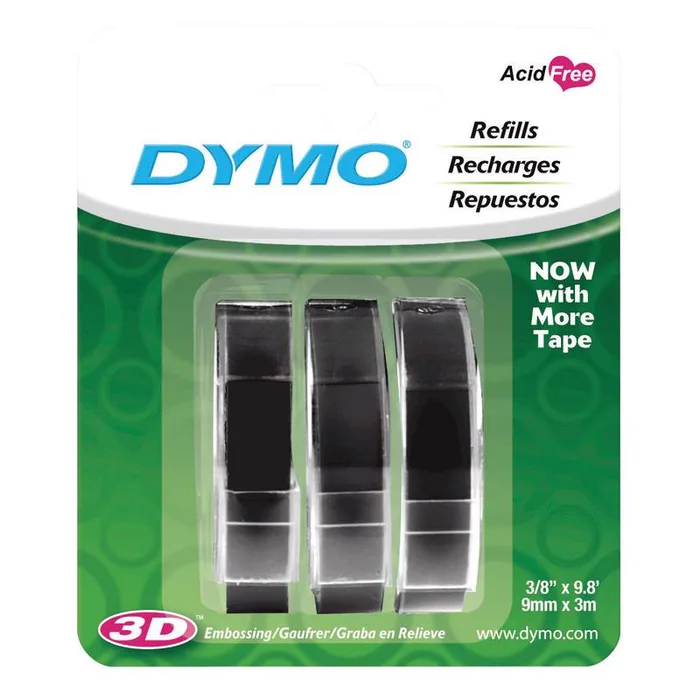 Dymo Self-Adhesive 3/8 in. W X 9.8 ft. L Black Embossing Label Maker Tape